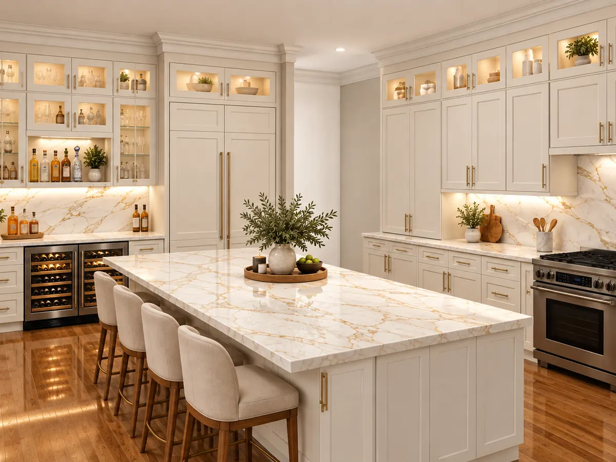 3D design of an updated kitchen with new cabinets