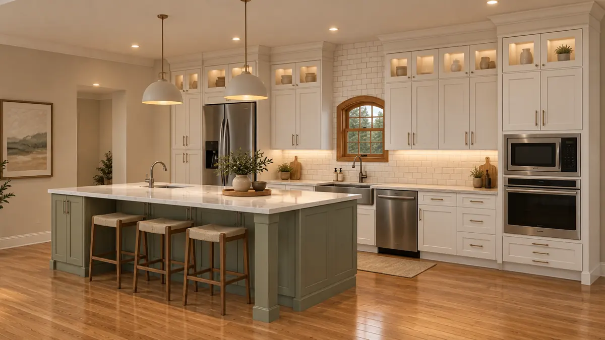 3D design of a kitchen with a large island