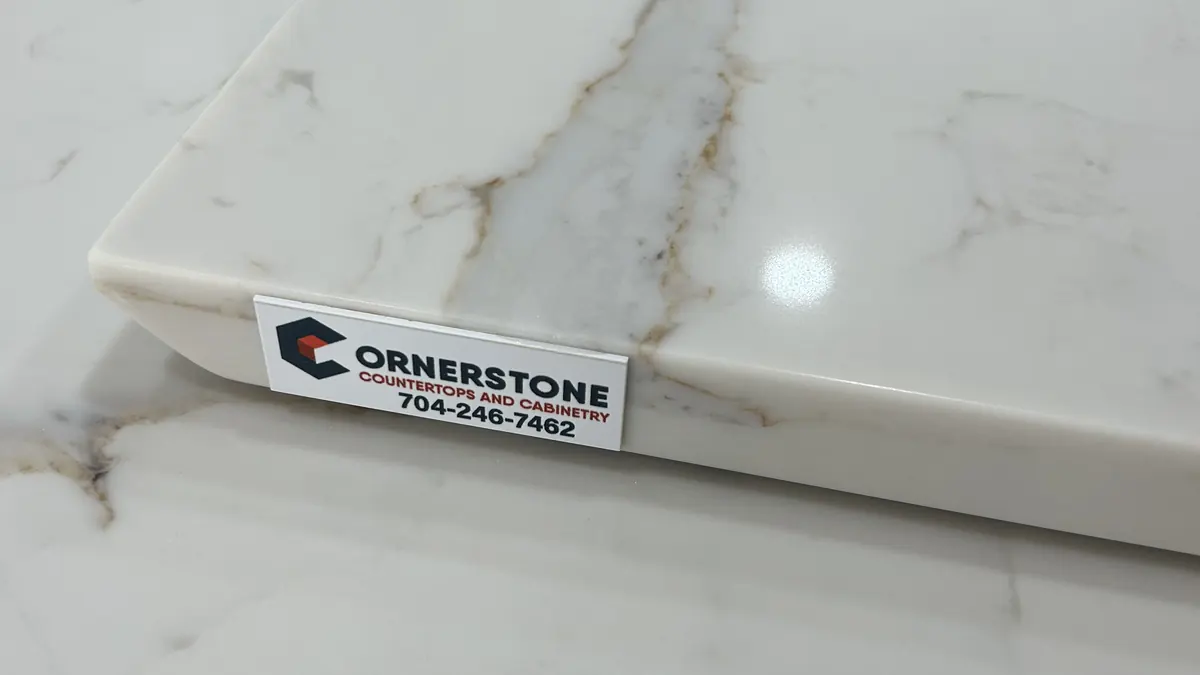 Cornerstone stone sample resting on a new quartz countertop