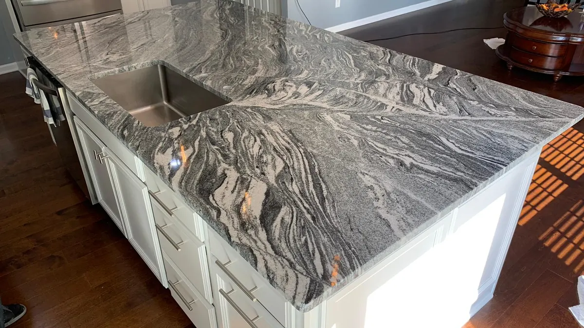 Exotic granite countertop with bold swirling movement