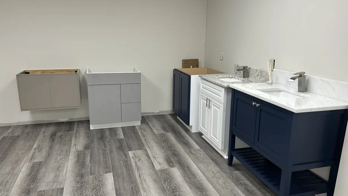 Cabinet and vanity displays in the Cornerstone showroom