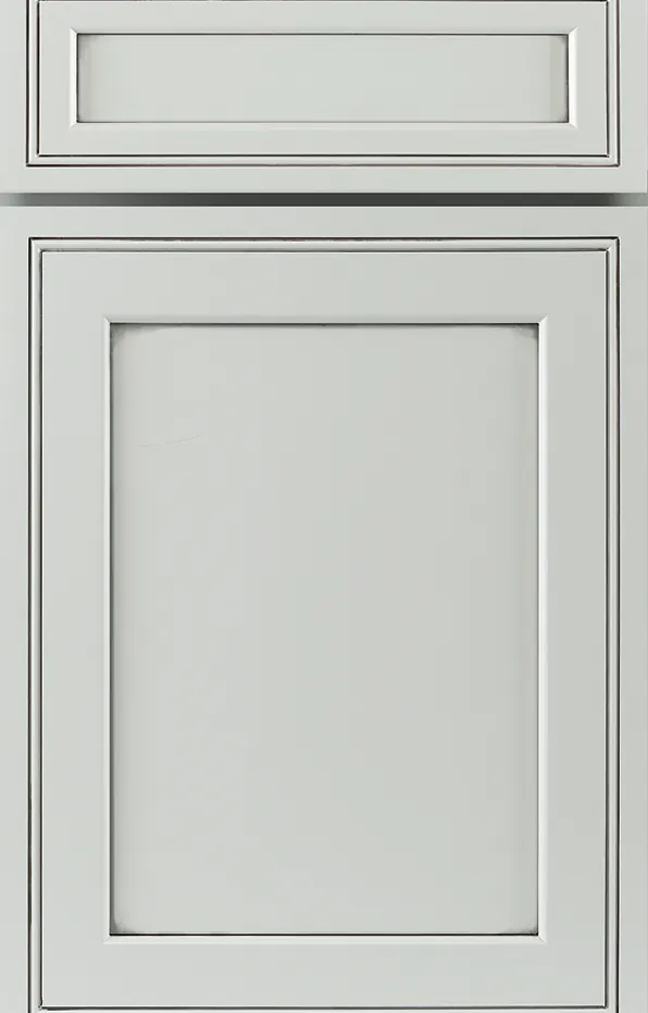Pearl gray glazed cabinet door sample with beaded frame