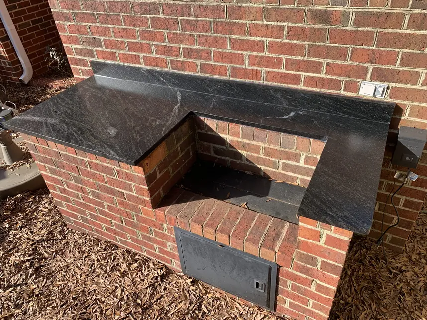 Granite countertop on an outdoor grill island