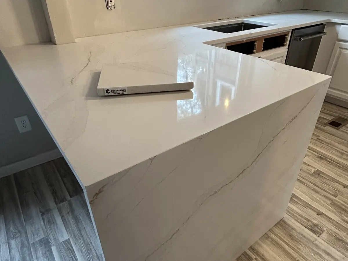 White quartz countertop with soft gray veins