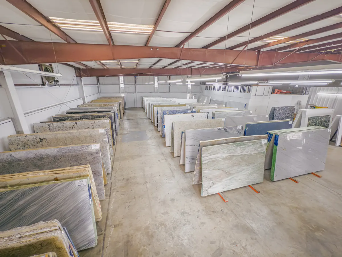 Stone slabs side by side in the slab yard