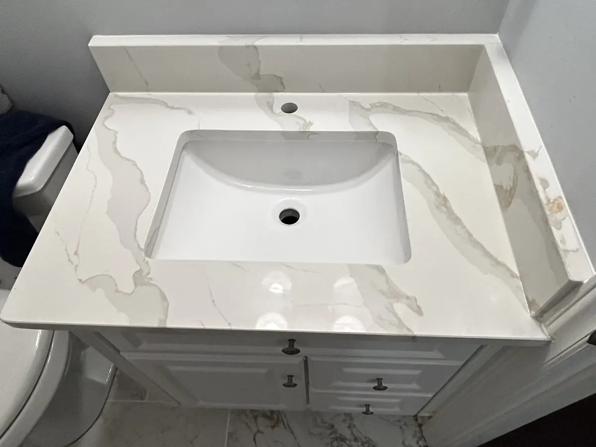 White marble-look vanity top