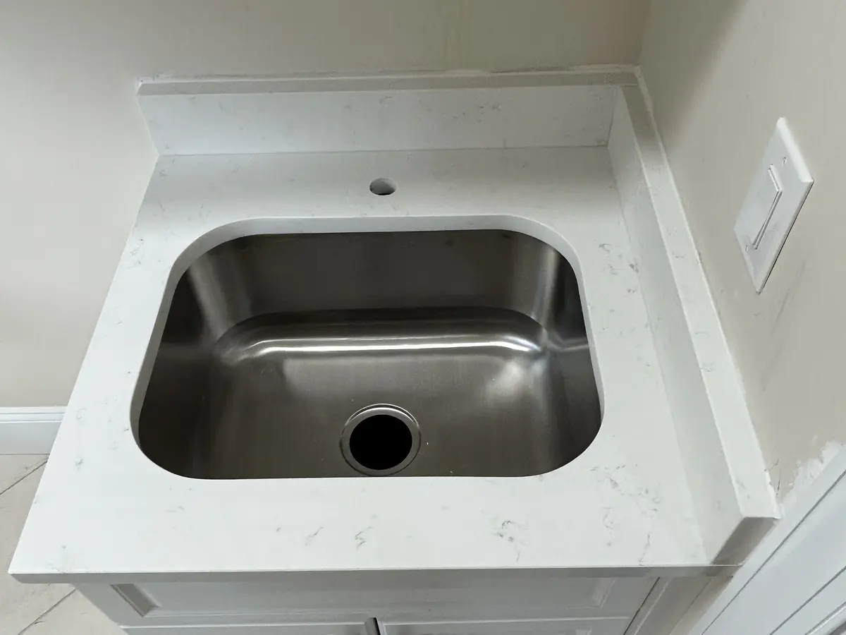 New stone vanity top in a bathroom